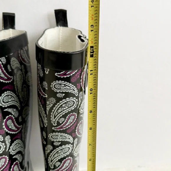 Paisley Rubber Rain Boots Black Purple - Picture 13 of 13